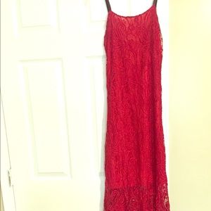 Red Black Straps Lace Long Dress